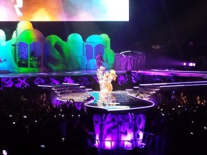 While performing "Do What U Want", Gaga sang some of the song in a Monster Paw Chair.