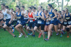 The team starts the race at the sound of the gun. the girls and boys junior varsity teams ran together.
