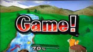 Title screen for the end of a match in Melee.